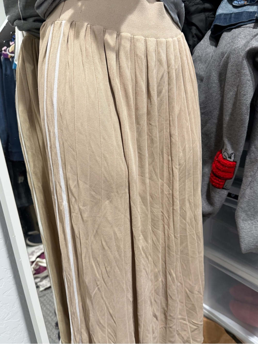 rag & bone Beige Pleated Maxi Skirt with White Side Stripe
